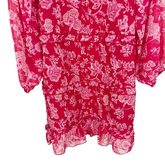 Sim & Sam Red and Pink Floral Print Smocked Milkmaid Mini Dress Size Medium - Picture 5 of 8